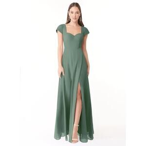 NWT Azazie Hainsley Dress Eucalyptus A-Line Sweetheart Neckline Chiffon Size A16